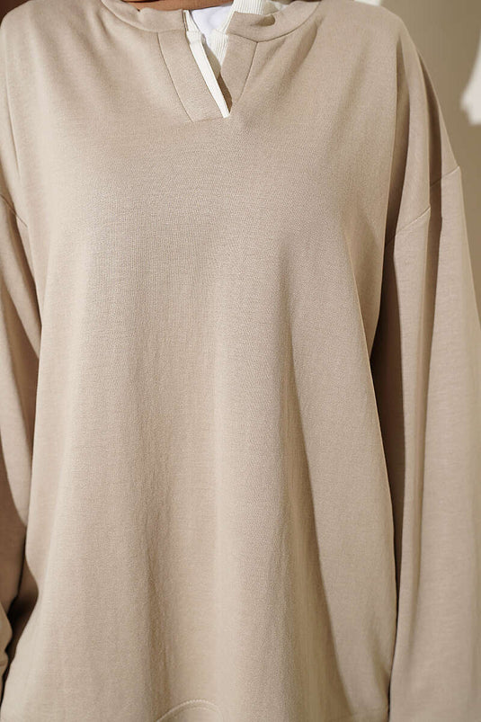 Hakim Collar Ribbon Tunic Beige