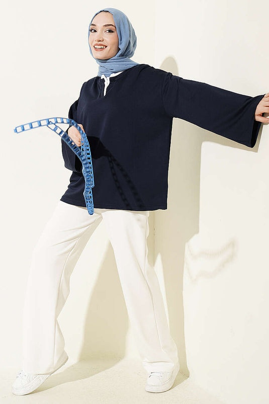 Tunika Con Collo Henley Blu Navy