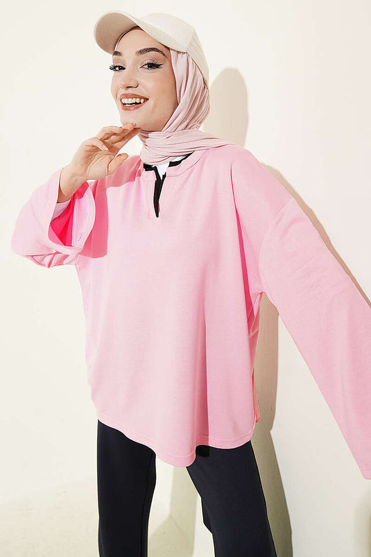 Hakim Yaka Loyşa Tunik Pembe