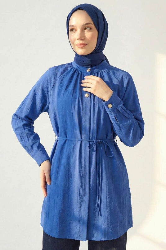 Chemise à col Hakim bleu saxophone