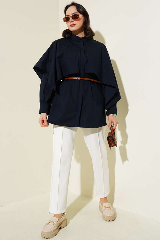 Judge's Cape with Belted Shirt Navy Blue