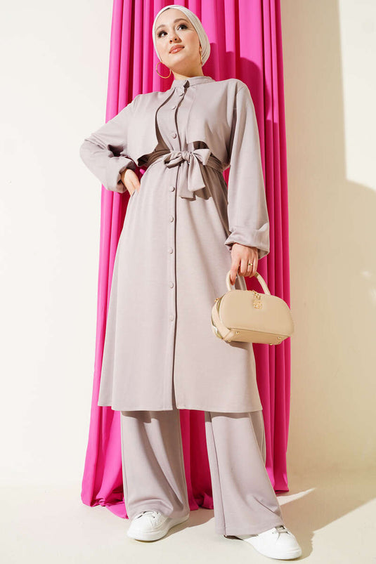 Hakim Yaka Mantel met Kraag Tweedelig Pak Lichtpaars