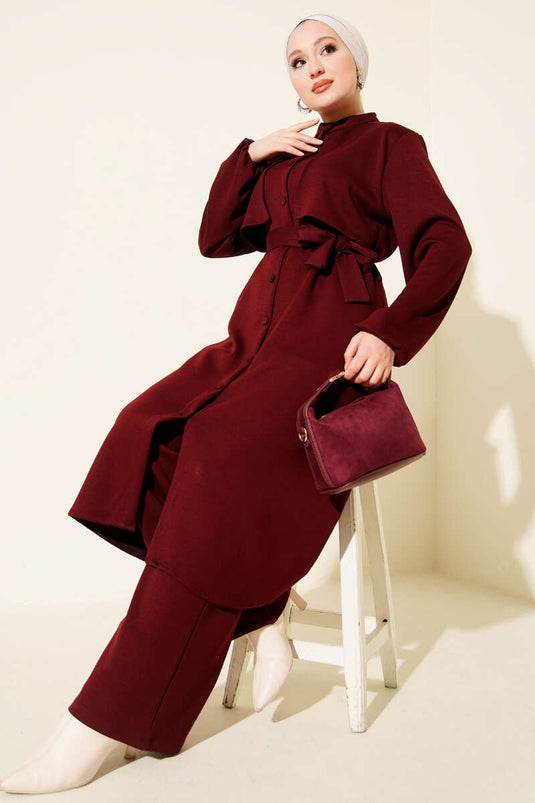 Hakim kraag mantel met dubbele set bordeaux