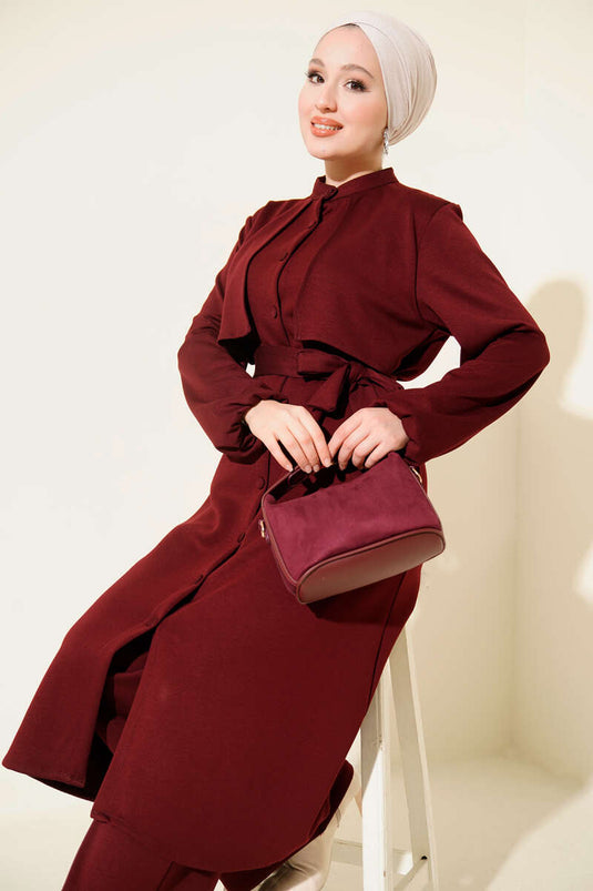 Hakim kraag mantel met dubbele set bordeaux