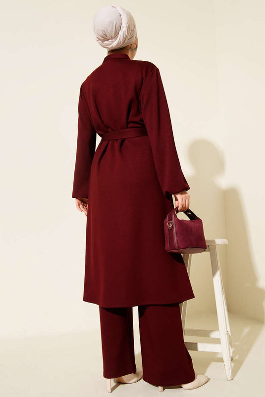 Hakim kraag mantel met dubbele set bordeaux