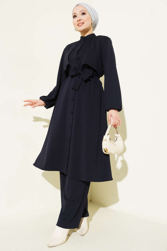 Ensemble double Hakim Yaka avec pèlerine Loyşa Bleu marine