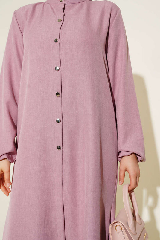 طقم تونيك طويل بياقة الجد من قطعتين - بودرة