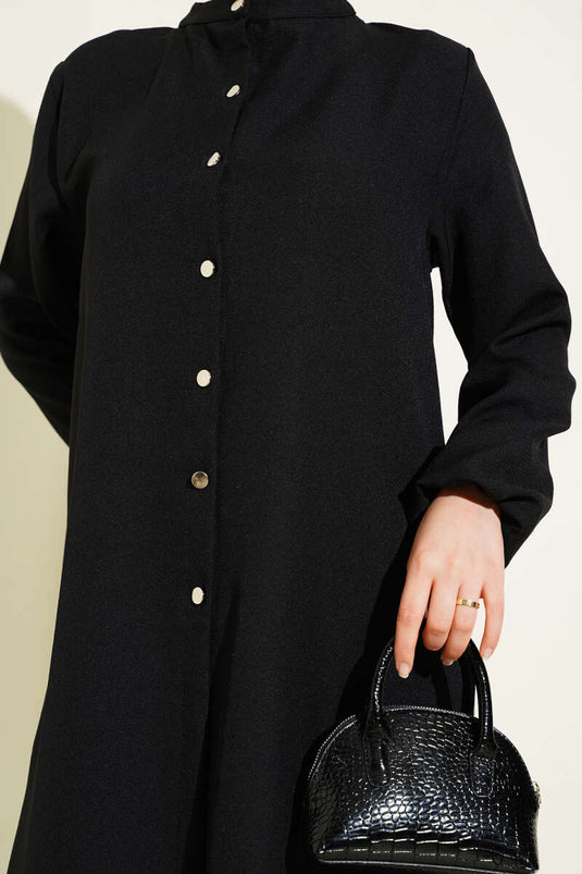 Ensemble deux pièces tunique longue à col grand-père noir