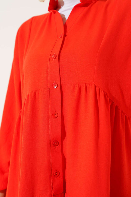 Robe orange à col mandarin et demi-boutonnage