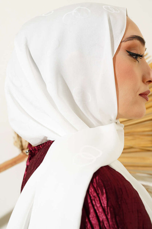 شال جاكار بنمط خاتم باللون الأبيض -09