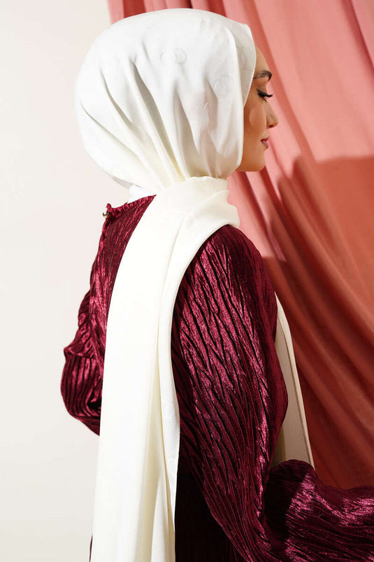 Circle Pattern Jacquard Shawl Ecru -22