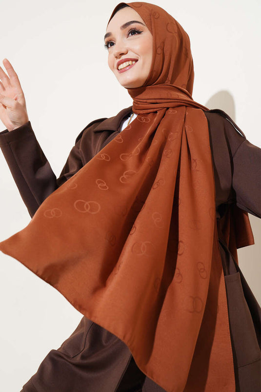 Circle Pattern Jacquard Shawl Brown