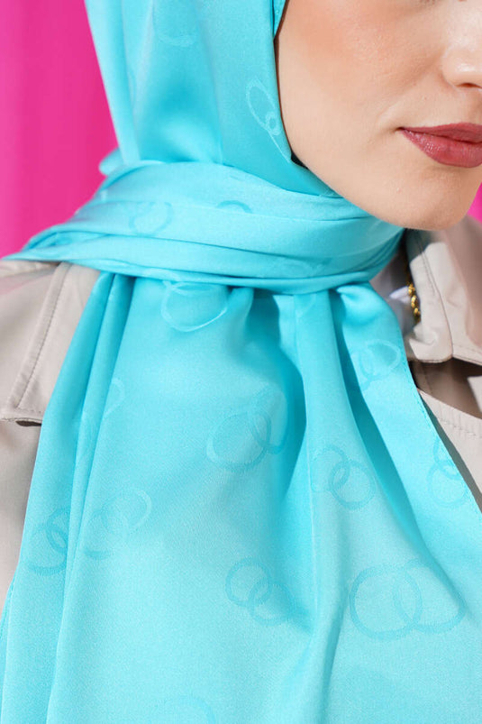 Turquoise Circular Pattern Jacquard Shawl