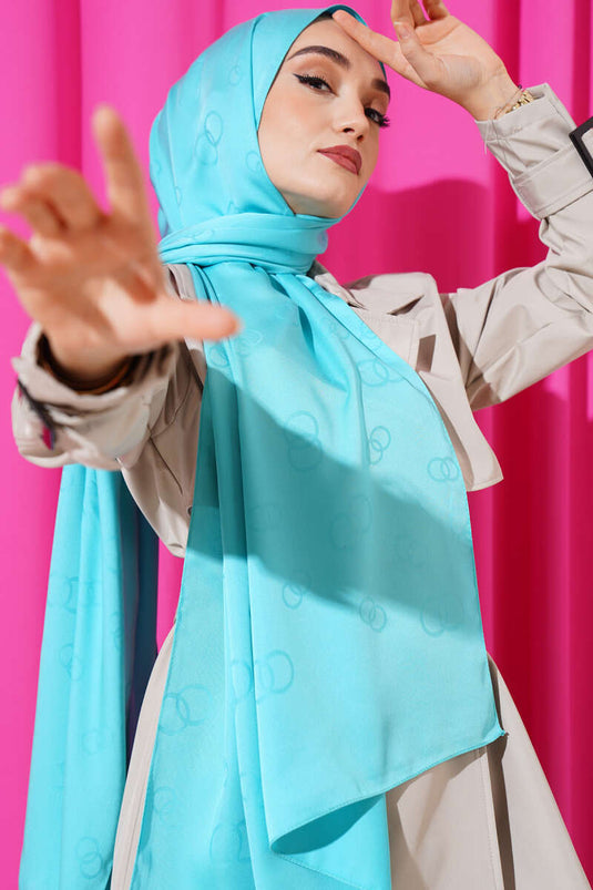 Turquoise Circular Pattern Jacquard Shawl