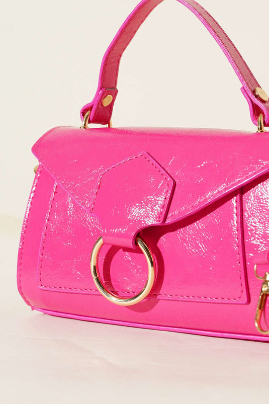 Ring Detail Patent Leather Bag Fuchsia