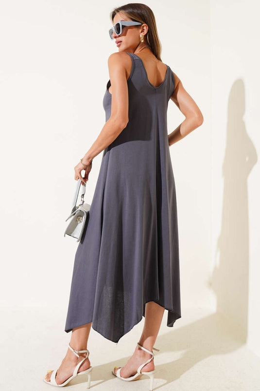 Ring Detail V-Neck Dress Anthracite