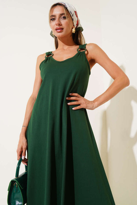 Ring Detail V-Neck Dress Green