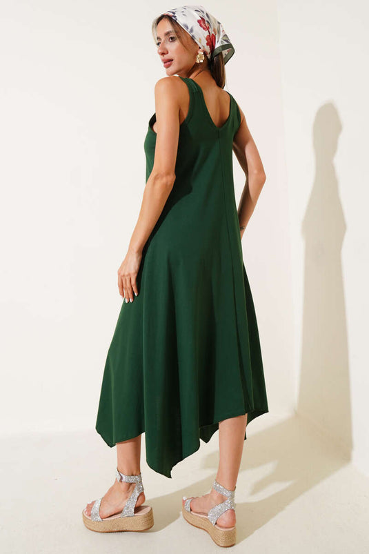 Ring Detail V-Neck Dress Green