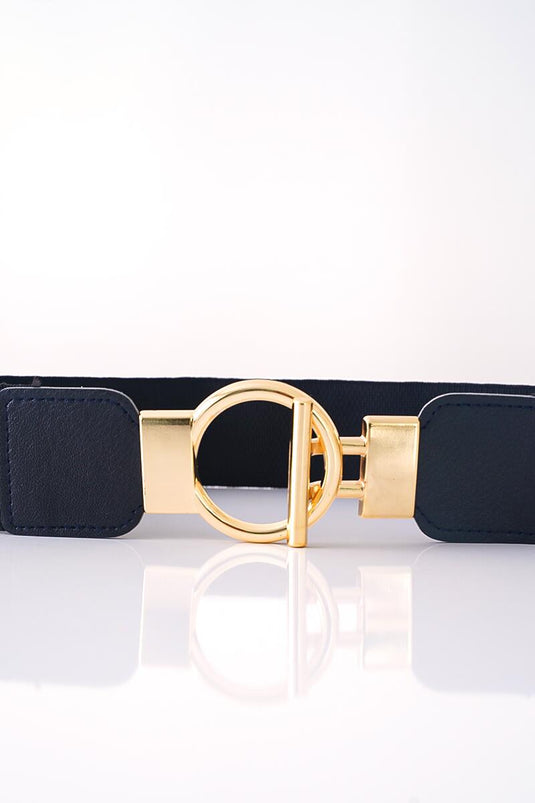 Black Elastic Belt with Ring Snap