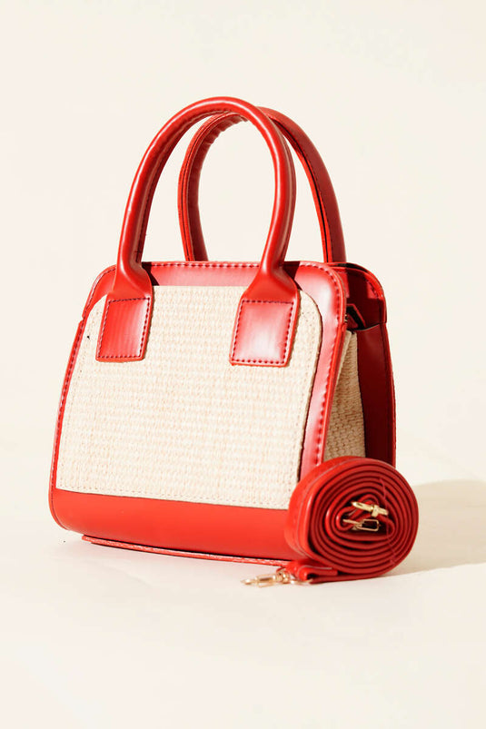Square Bag with Woven Details, Red