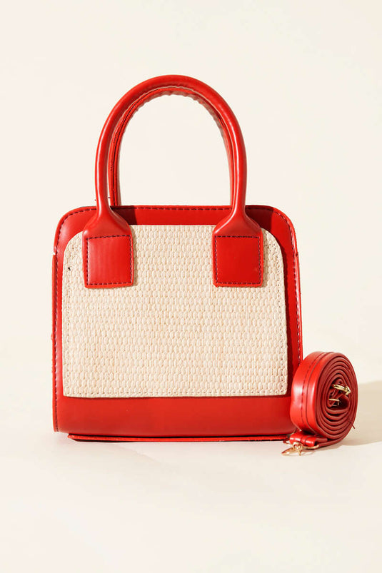 Square Bag with Woven Details, Red