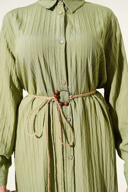 Chemise longue à cordon en paille vert pistache