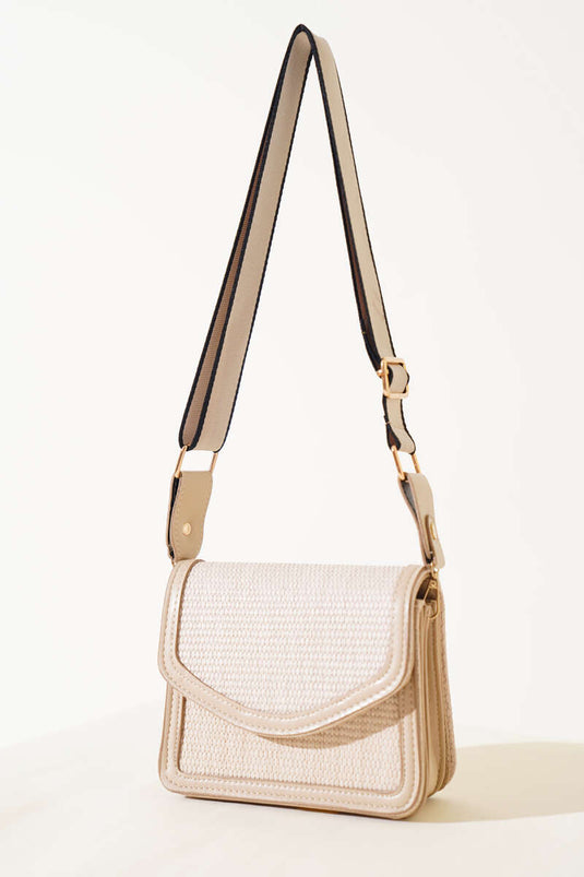 Sac à poignée carrée en osier Beige