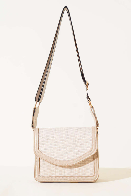 Sac à poignée carrée en osier Beige