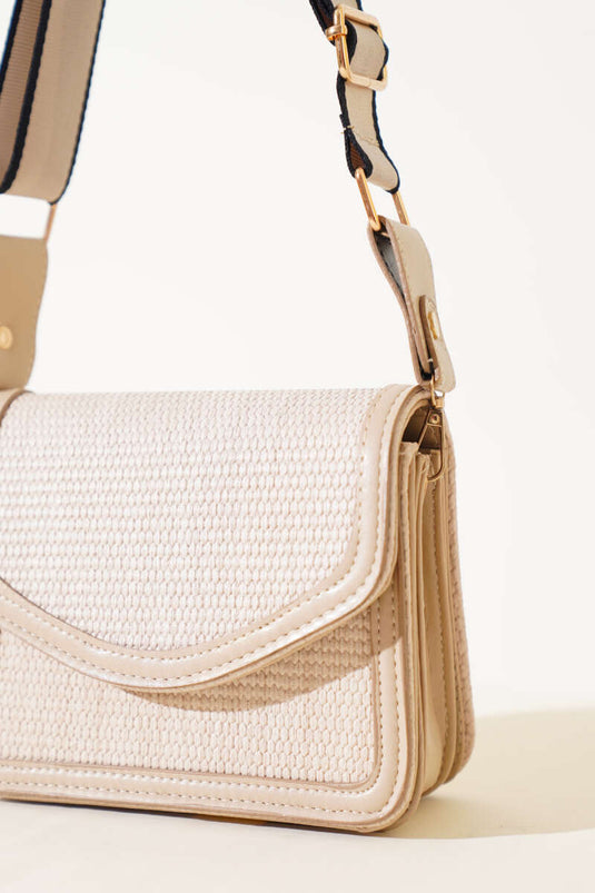 Sac à poignée carrée en osier Beige