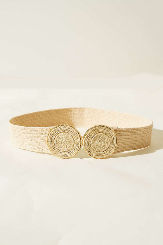 Hasır Oval Tokalı Kemer Bej