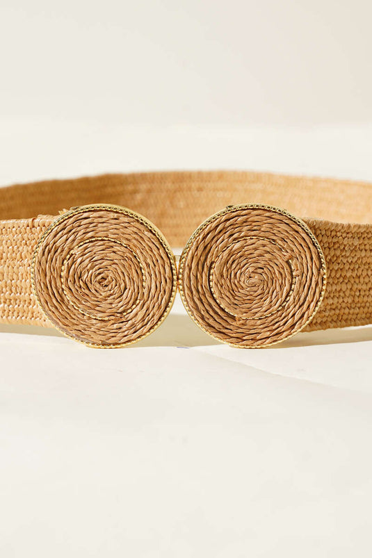 Hasır Oval Tokalı Kemer Latte