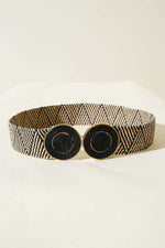 Ceinture à boucle ovale en paille rayée noire