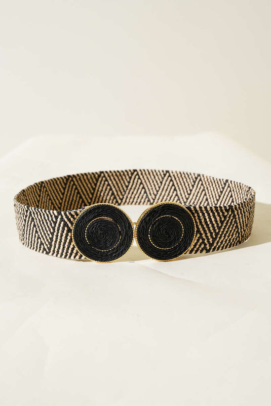 Hasır Oval Tokalı Kemer Siyah Çizgili