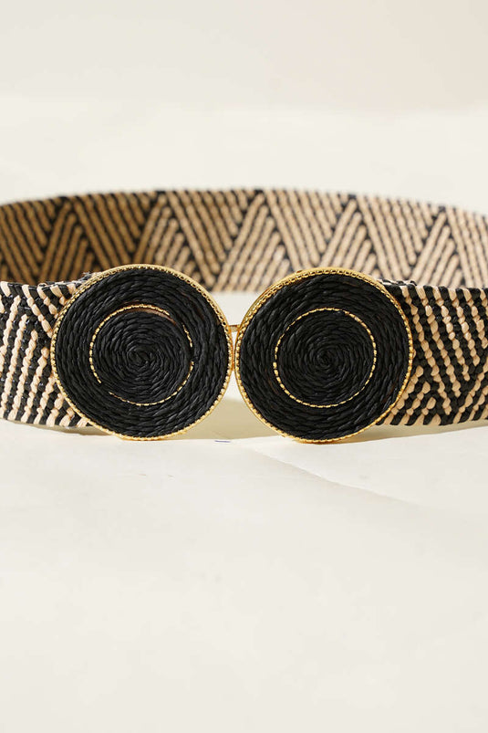 Hasır Oval Tokalı Kemer Siyah Çizgili