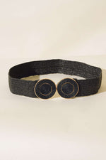 Ceinture ovale à boucle en paille noire