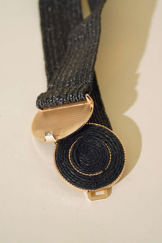 Ceinture en paille noire à boucle ovale
