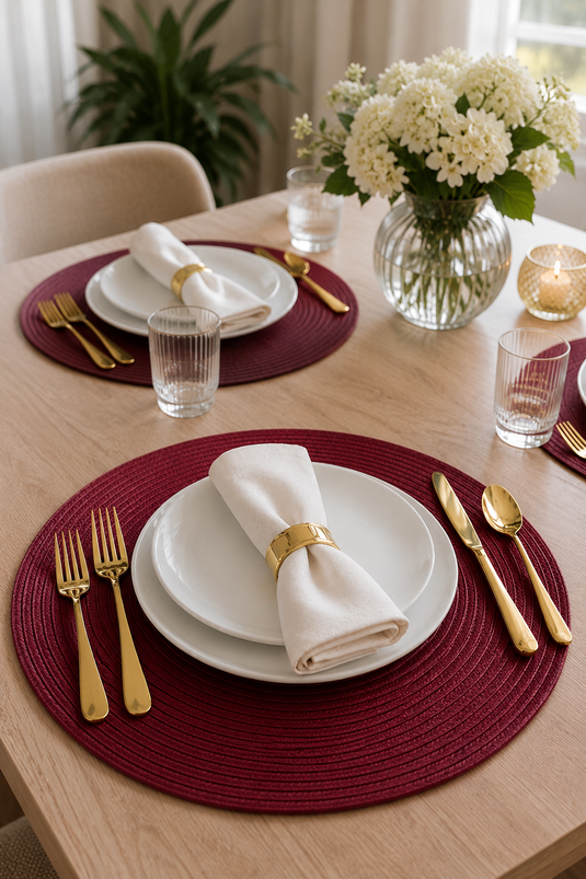 Set of Six Woven Placemats Burgundy
