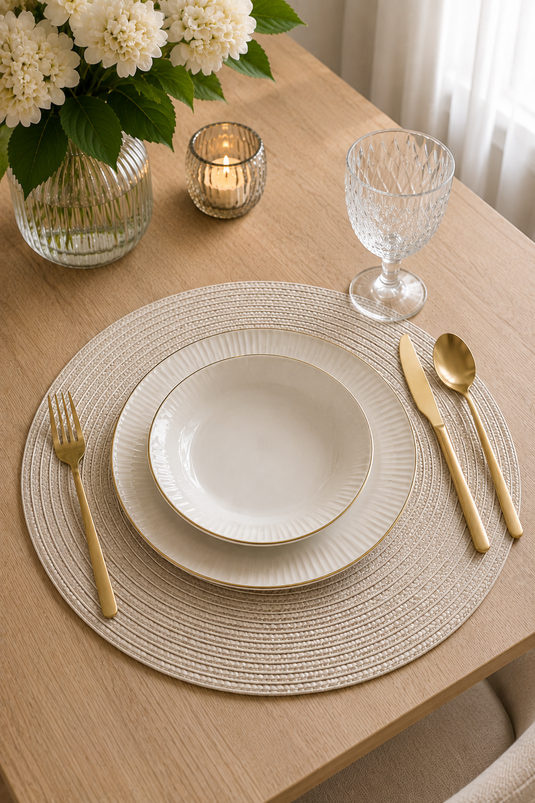 Set of Six Straw Placemats in Ecru