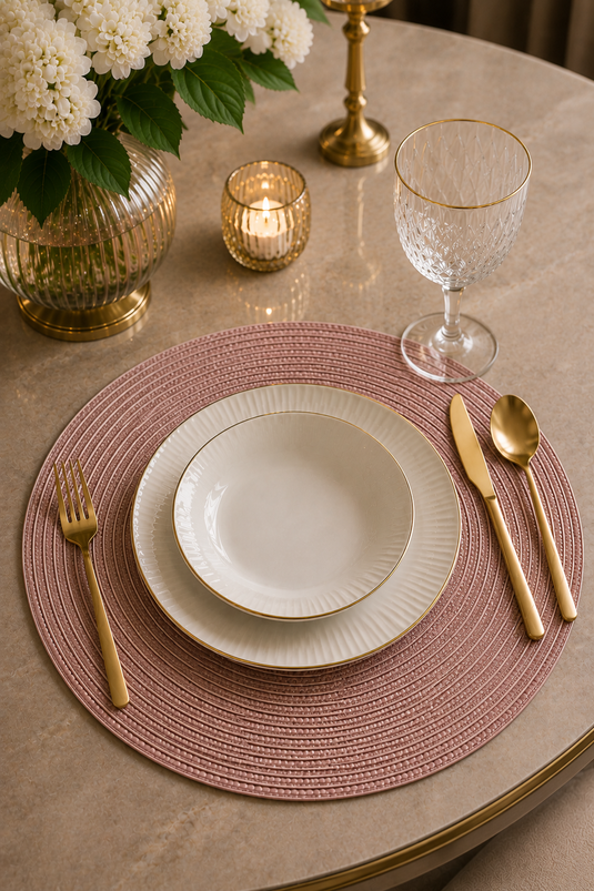 Set of Six Straw Placemats in Powder Pink
