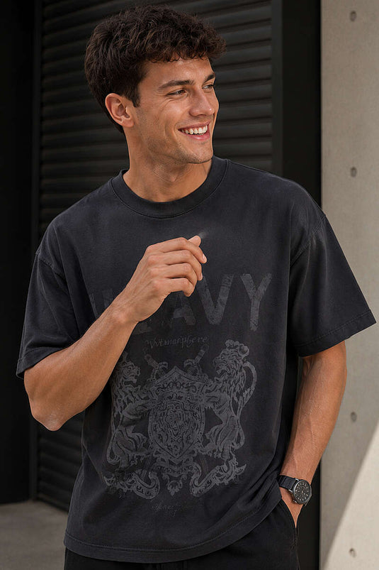 T-shirt oversize homme Heavy Baskılı noir