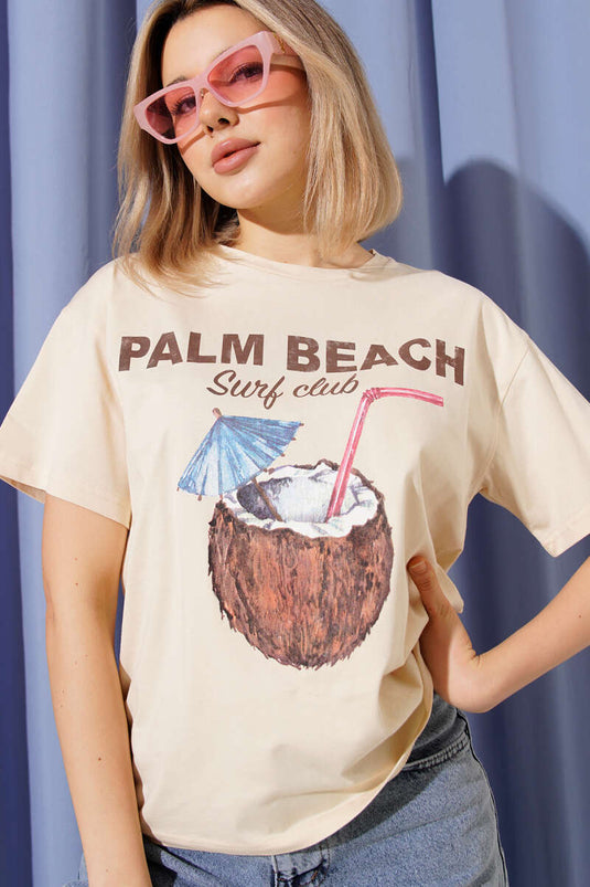 Hindistan Cevizi Baskılı T-shirt Bej