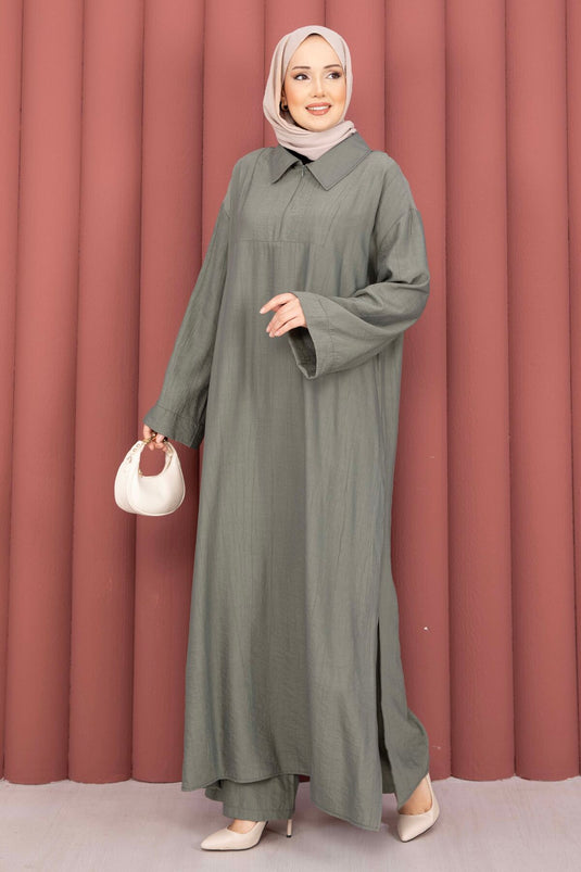 Ensemble tunique Hira à demi-fermeture éclair kaki