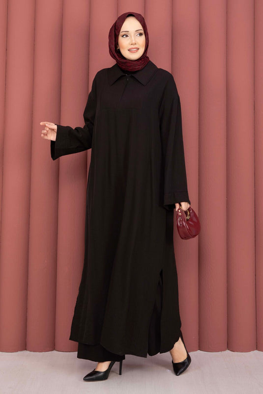 طقم تونيك هيرا بسحاب نصف طويل أسود