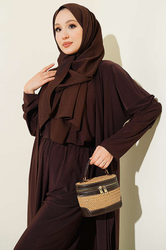 Hırkalı Basic Sandy Üçlü Takım Kahve