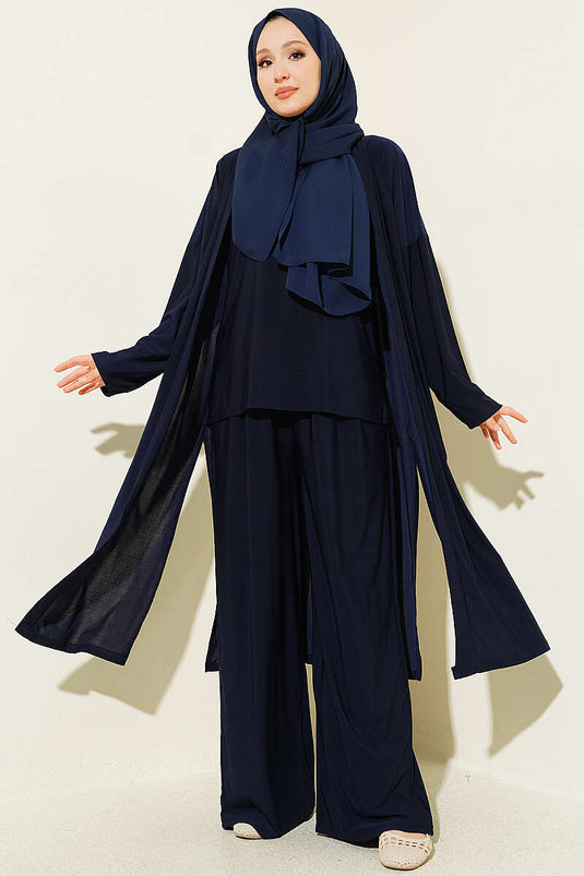 Hırkalı Basic Sandy Üçlü Takım Lacivert
