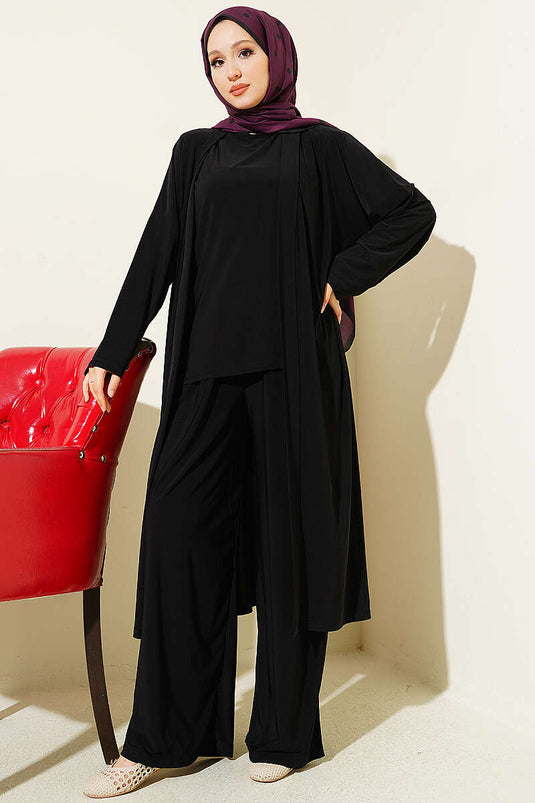 Hırkalı Basic Sandy Üçlü Takım Siyah