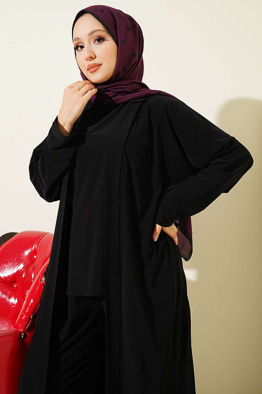 Hırkalı Basic Sandy Üçlü Takım Siyah