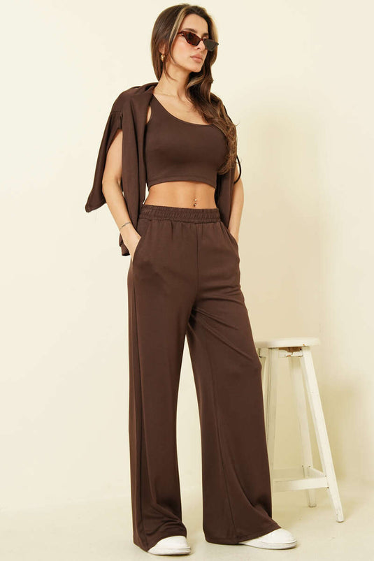Ensemble triple Loyşa avec cardigan, couleur café