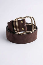 Ceinture à boucle dorée imbriquée, daim marron