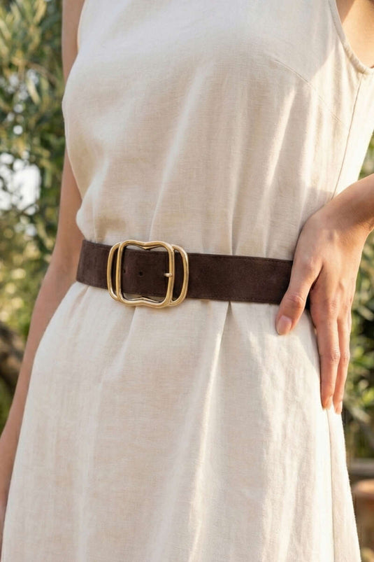 Gelaagde Gouden Gespsluiting Riem Bruin Suède